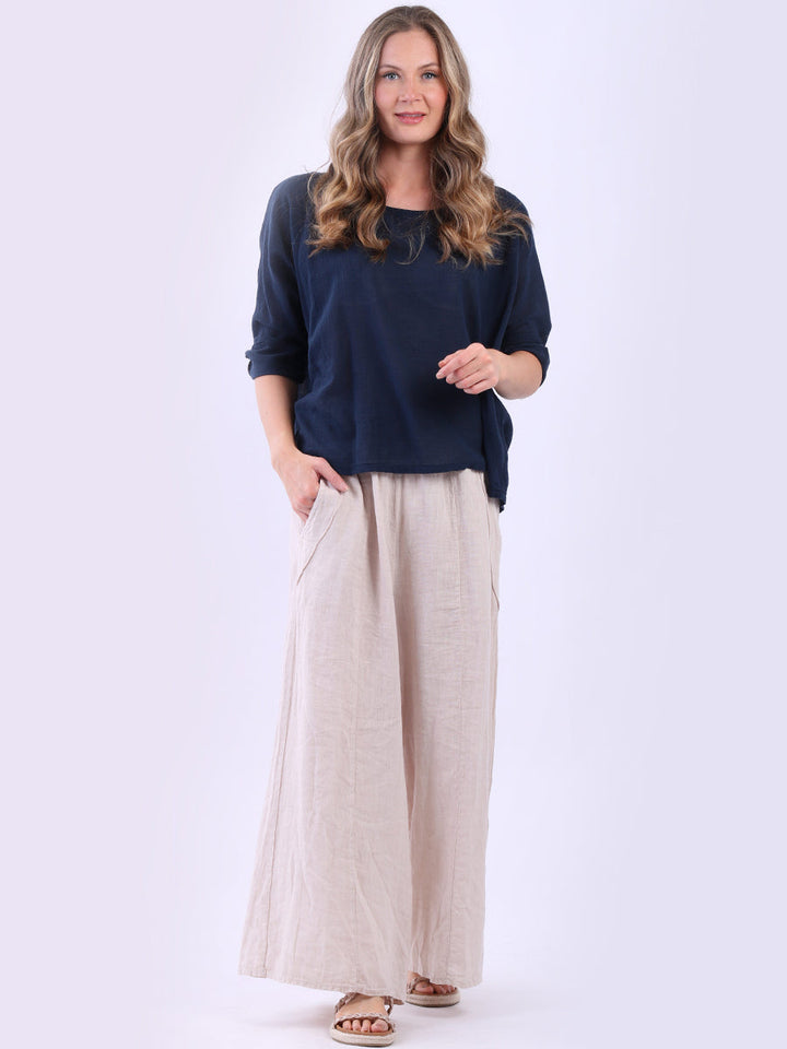 Cotton Lagenlook Crop Top Navy