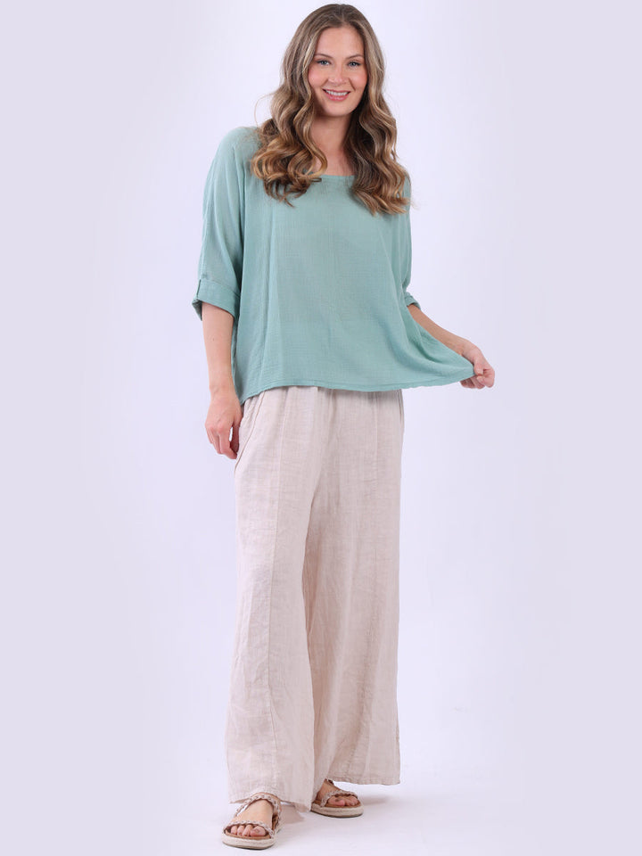 Cotton Lagenlook Crop Top Ocean Blue