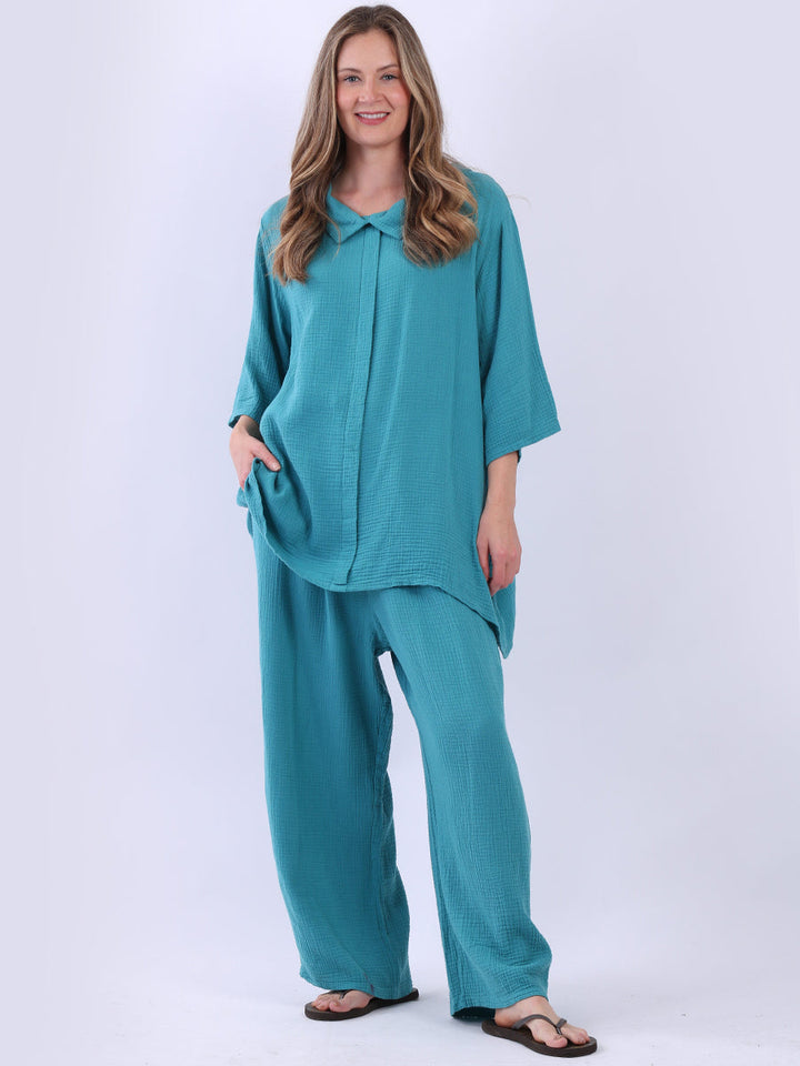 Cowl Neck Cotton Top Azure