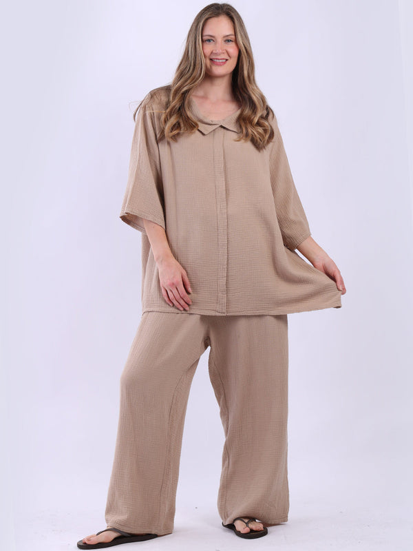 Cowl Neck Cotton Top Beige
