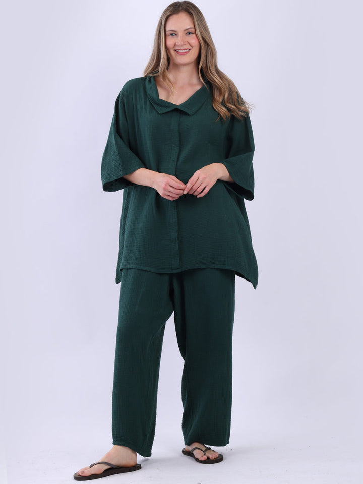 Cowl Neck Cotton Top Bottle Green