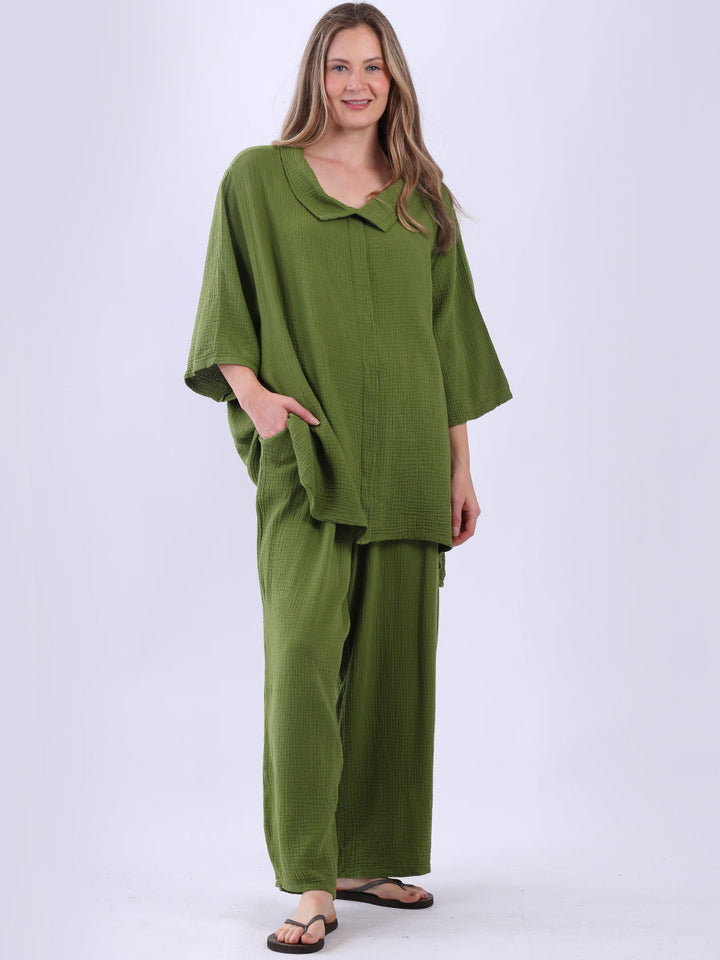 Cowl Neck Cotton Top Olive