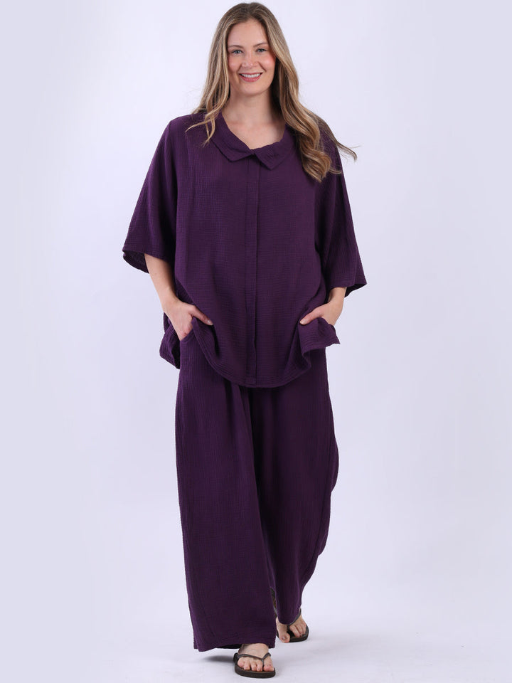Cowl Neck Cotton Top Purple