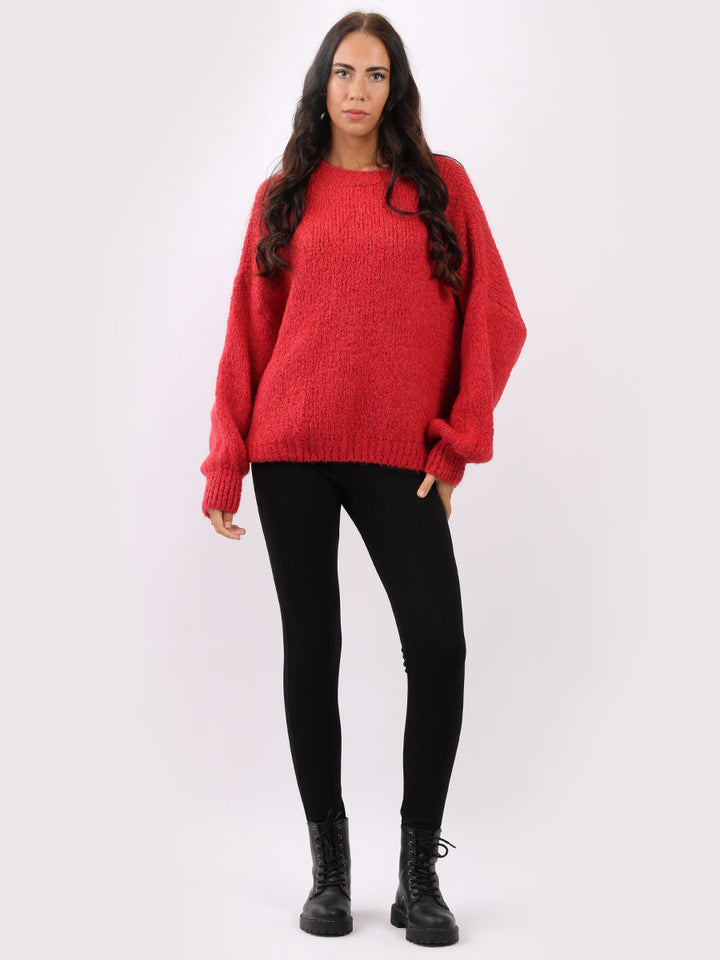 Batwing Knitted Woolen Rib Jumper Coral