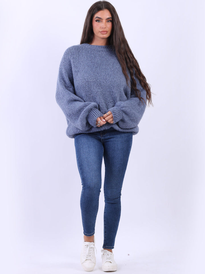 Reindeer Christmas Woolen Knit Jumper Denim