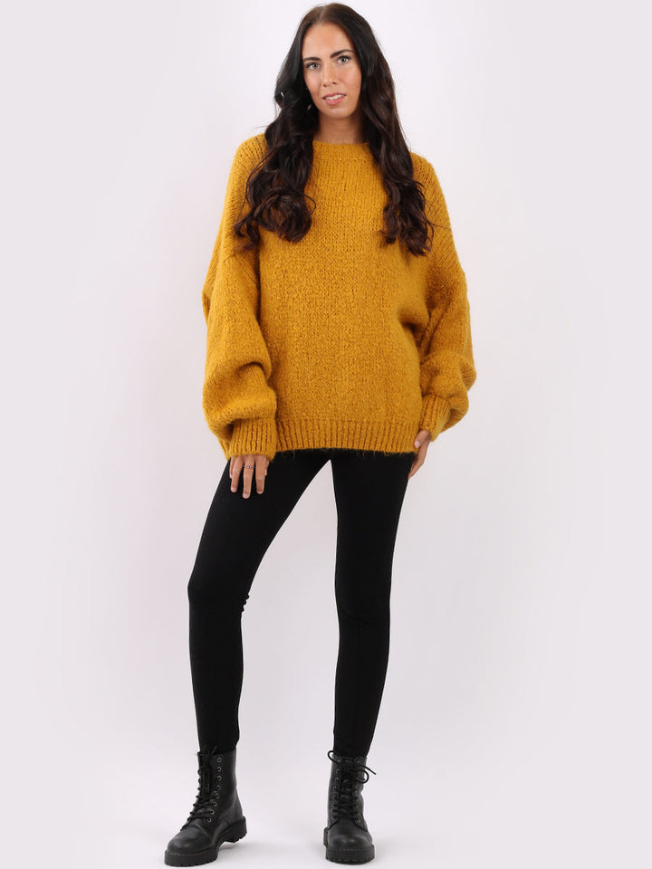 Batwing Knitted Woolen Rib Jumper Mustard