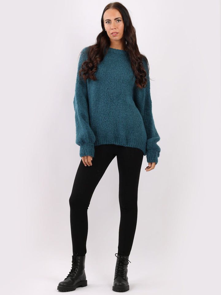 Batwing Knitted Woolen Rib Jumper Teal