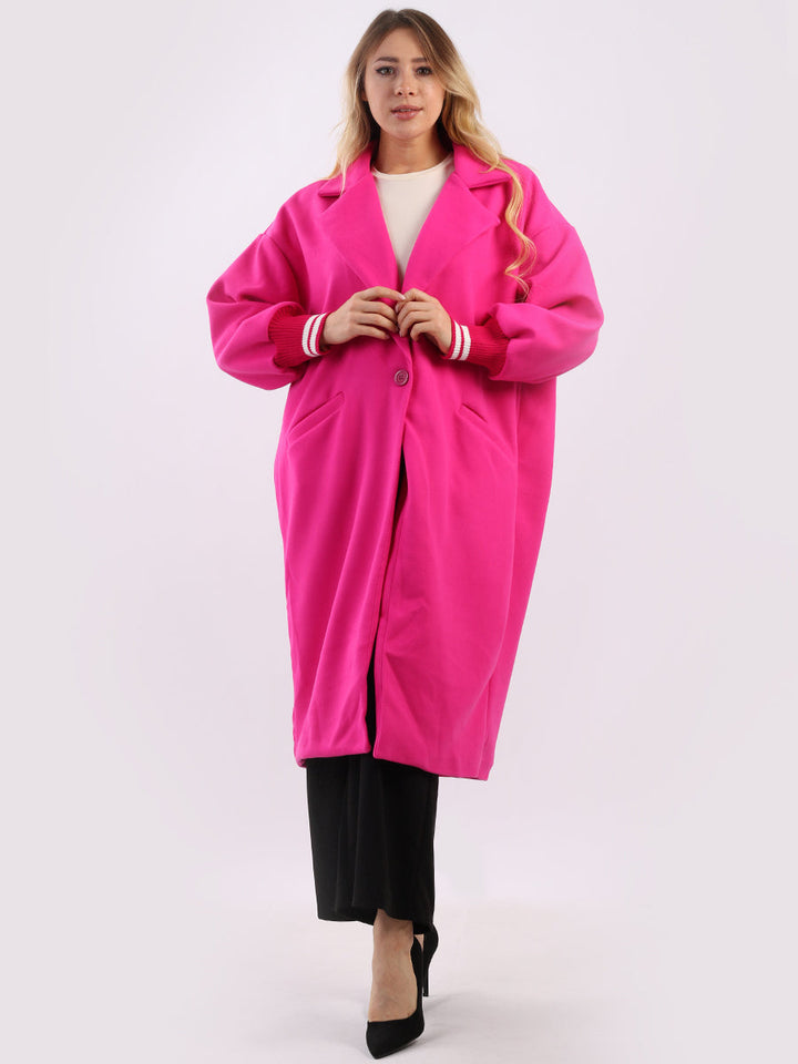 Plain Lagenlook Oversized Duster Coat Fuchsia