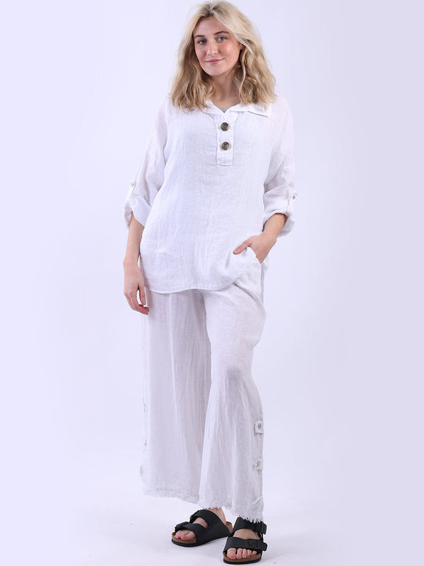 Plain Linen Baggy Top White