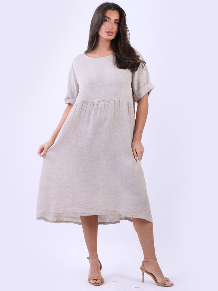 Oversize Linen Swing Dress Beige