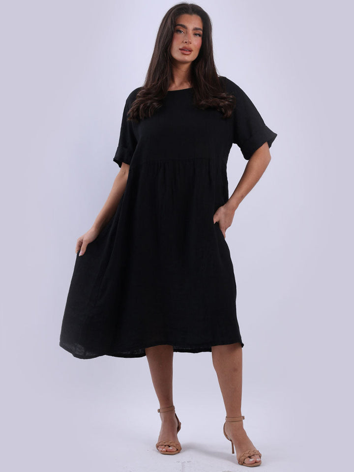 Oversize Linen Swing Dress Black