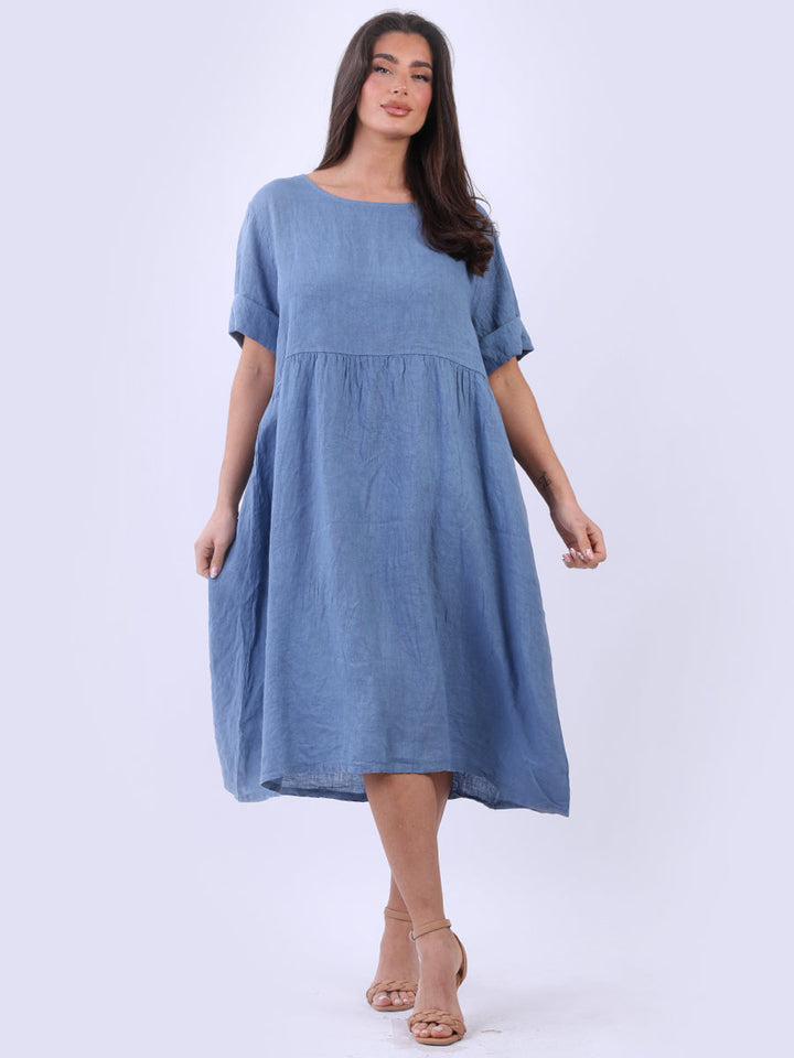 Oversize Linen Swing Dress Denim