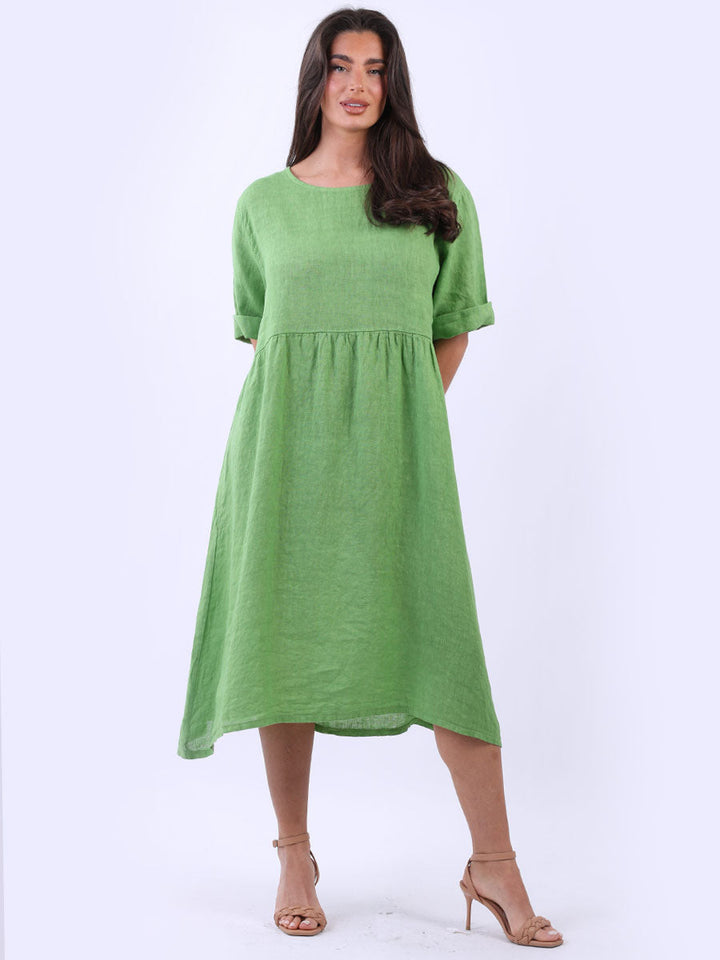 Oversize Linen Swing Dress Lime Green