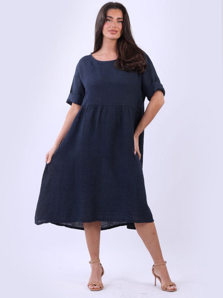 Oversize Linen Swing Dress Navy