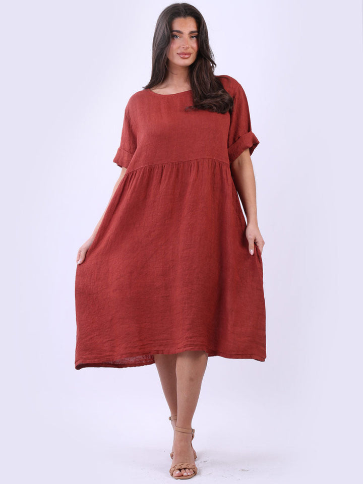 Oversize Linen Swing Dress Rust