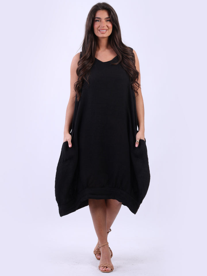 Linen Tank Dress Black