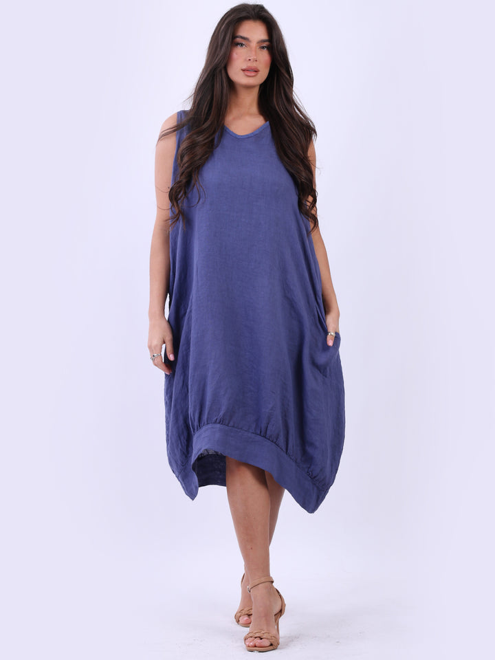 Linen Tank Dress Navy