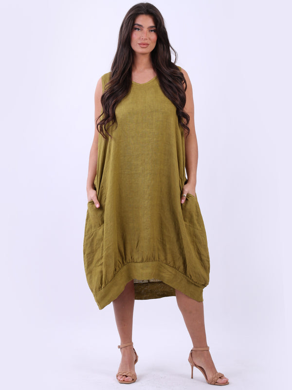 Linen Tank Dress Olive