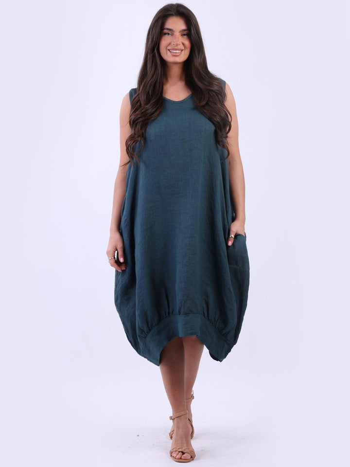 Linen Tank Dress Teal