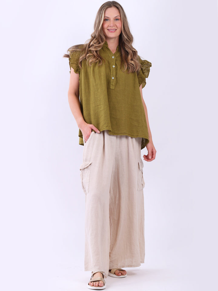 Linen Lagenlook Ruffle Blouse