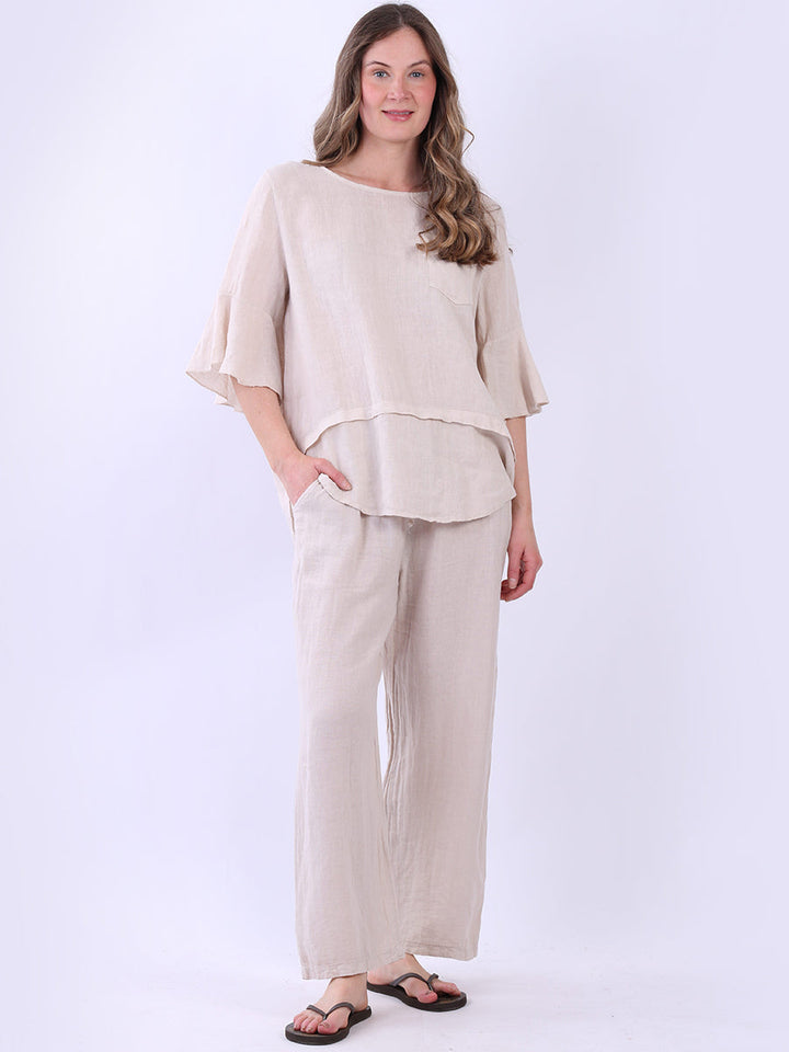 Plain Linen Lagenlook Top Beige