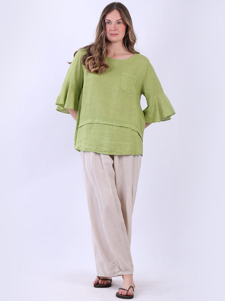 Plain Linen Lagenlook Top Lime Green