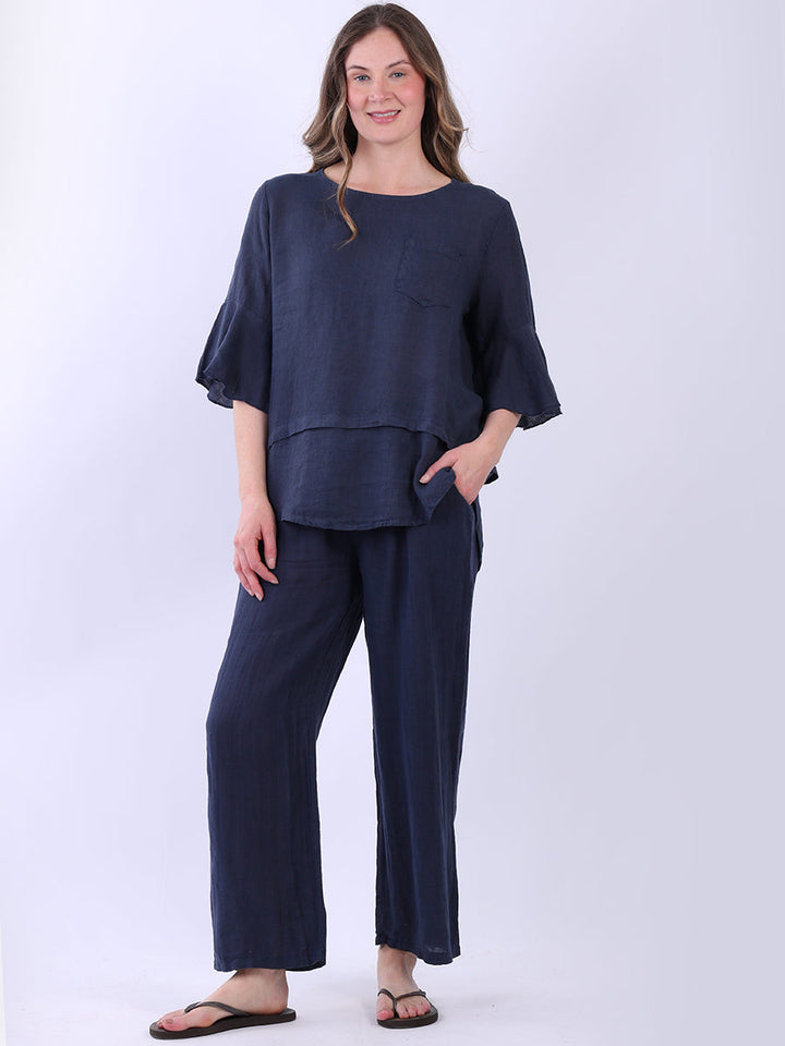 Plain Linen Lagenlook Top Navy