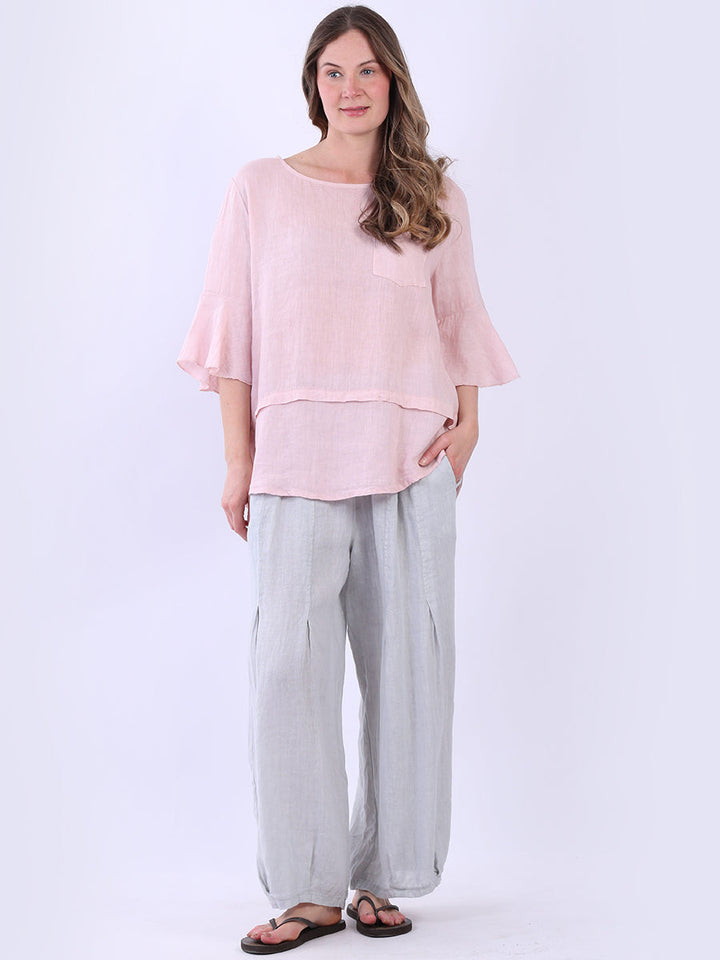 Plain Linen Lagenlook Top Pink