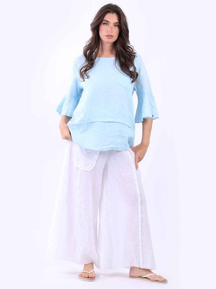 Plain Linen Lagenlook Top Sky Blue