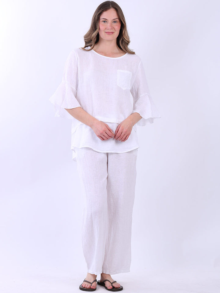 Plain Linen Lagenlook Top White