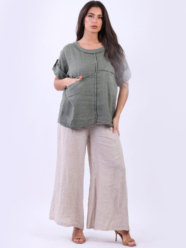 Plain Linen Summer Blouse Khaki