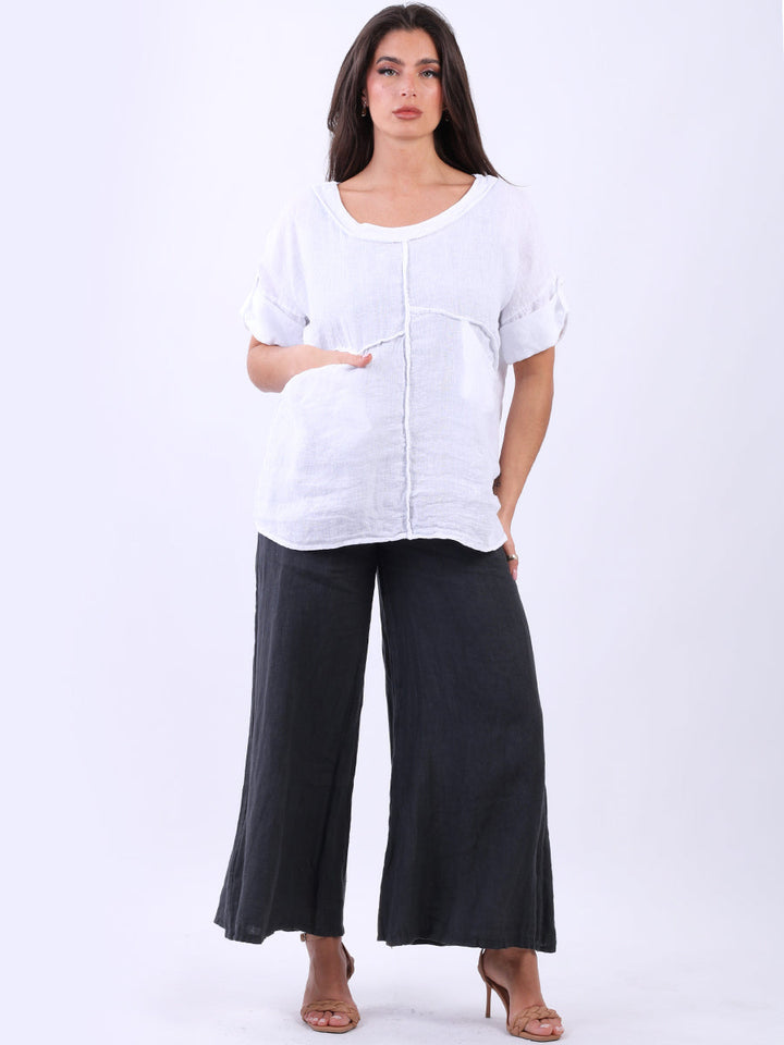 Plain Linen Summer Blouse White