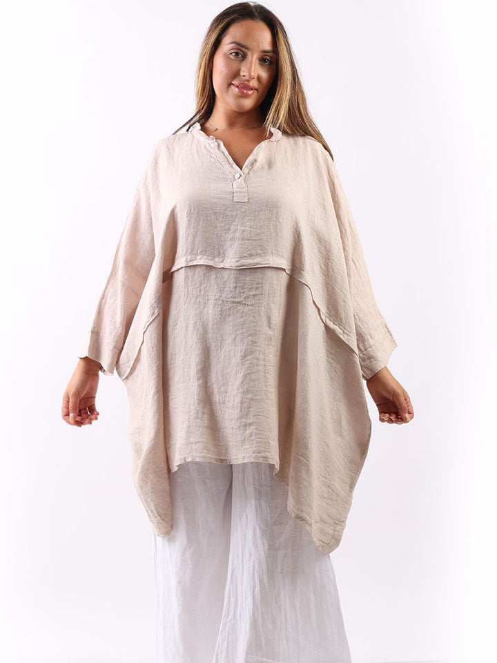 Plus Size Batwing Linen Top Beige