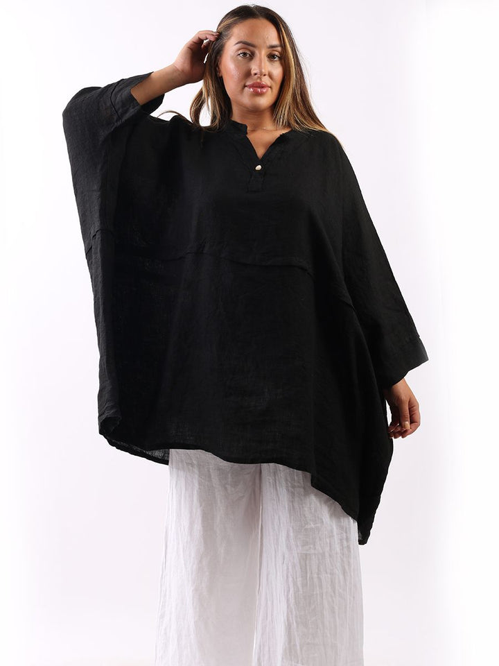 Plus Size Batwing Linen Top Black