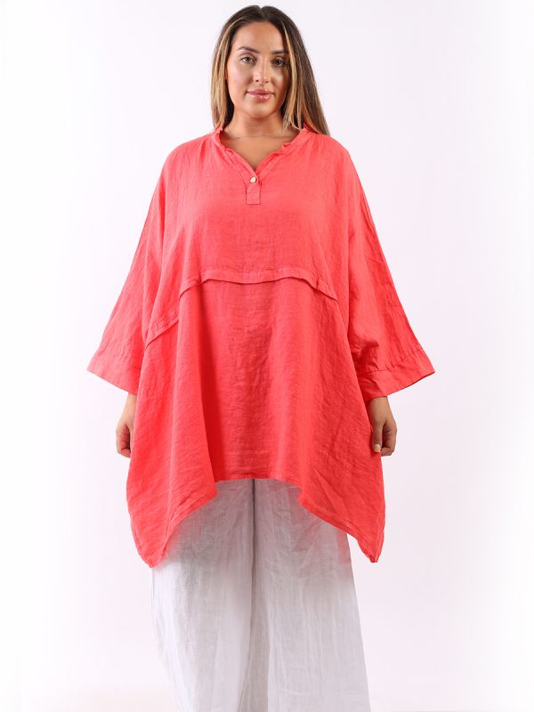 Plus Size Batwing Linen Top Coral