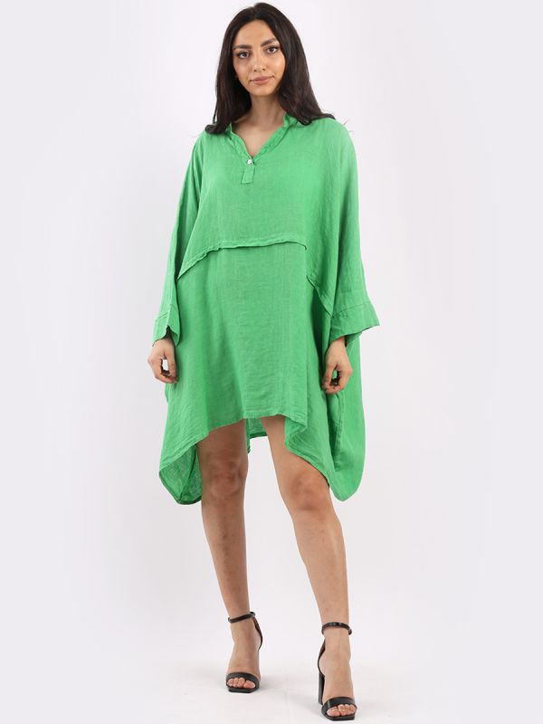 Plus Size Batwing Linen Top Green