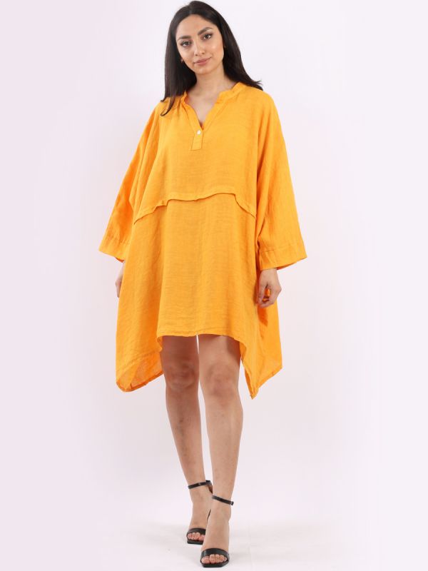 Plus Size Batwing Linen Top Mustard
