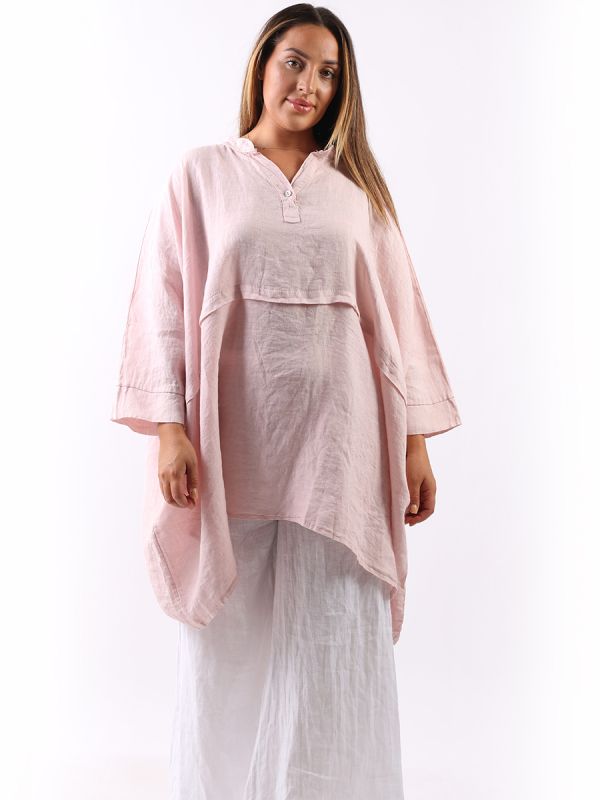 Plus Size Batwing Linen Top Pink