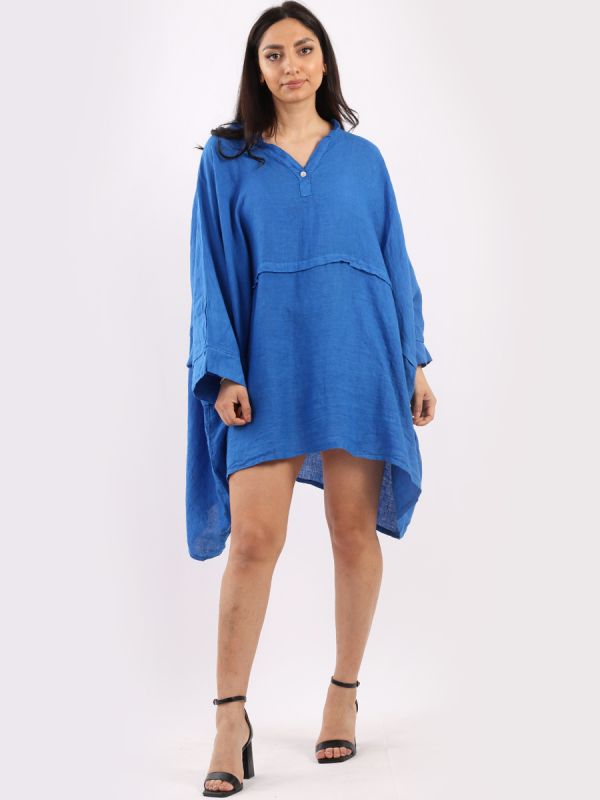 Plus Size Batwing Linen Top Royal Blue