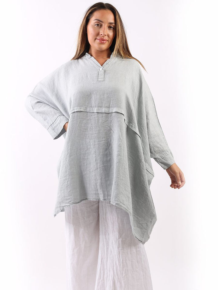 Plus Size Batwing Linen Top Silver