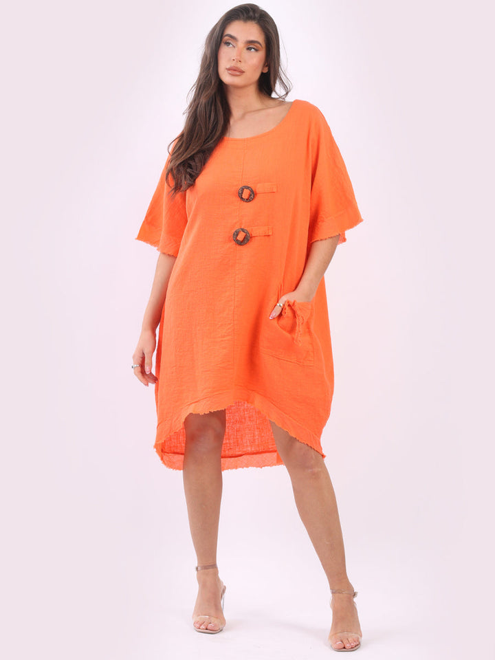 Linen Raw Edges Hi-Lo Baggy Dress Orange