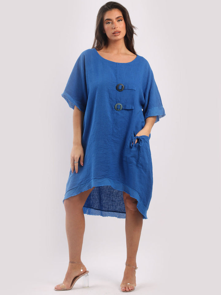Linen Raw Edges Hi-Lo Baggy Dress Royal Blue