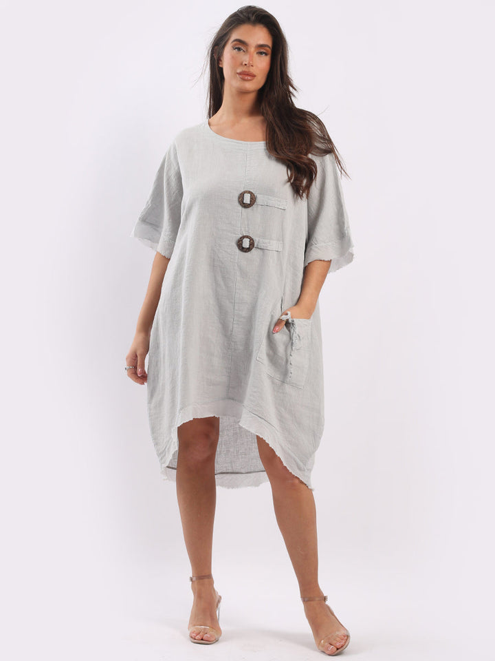 Linen Raw Edges Hi-Lo Baggy Dress Silver