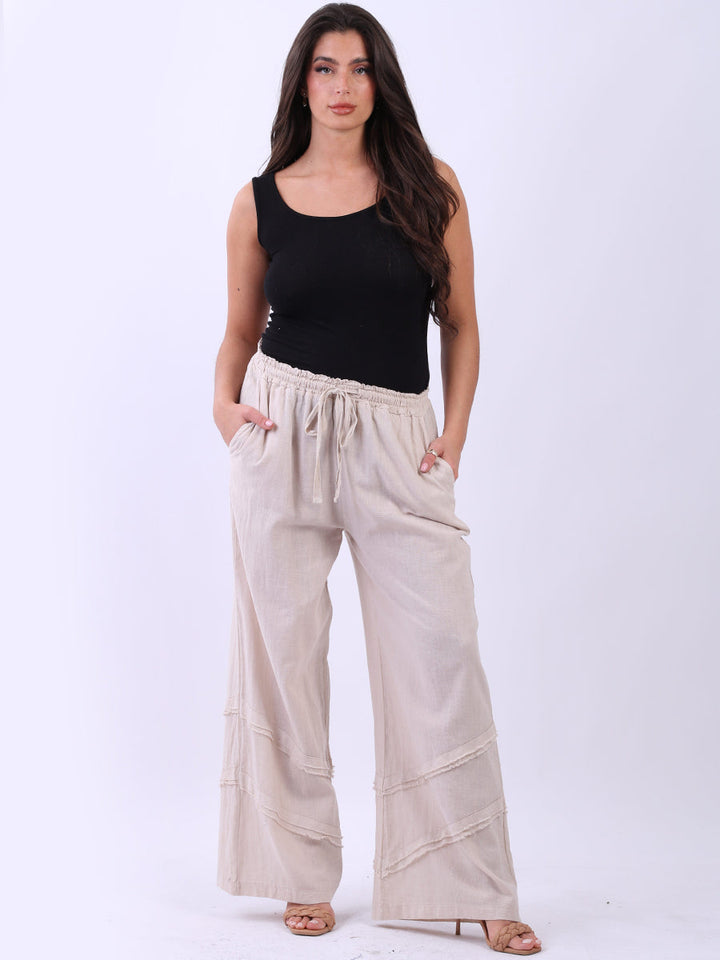 Linen Wide Leg Palazzo Pant Beige