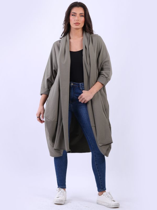 Made In Italy Plain Open Front Cotton Oversized Lagenlook Cardigan