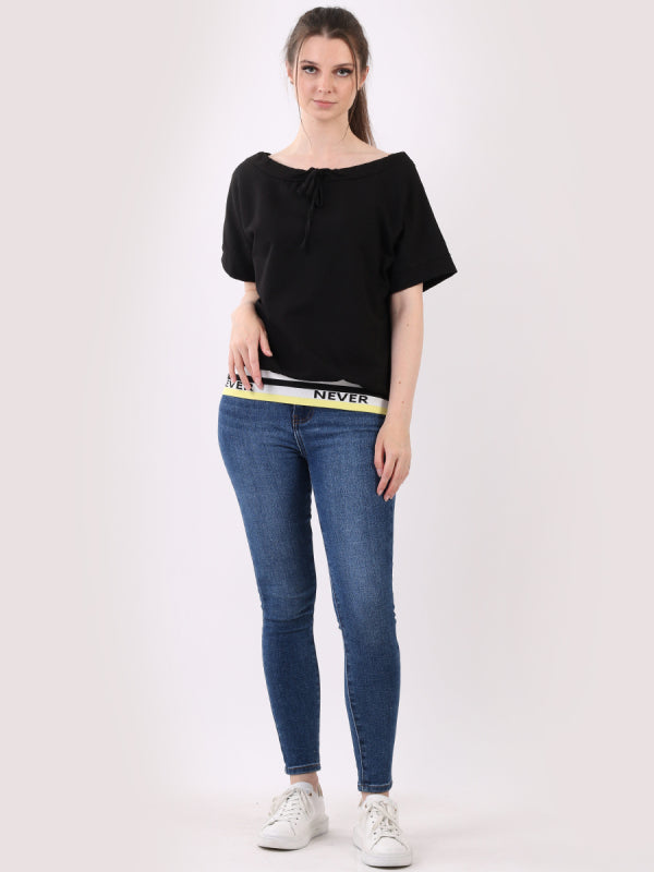 Made In Italy Plain Ribbed Hem Cotton Crop Tee