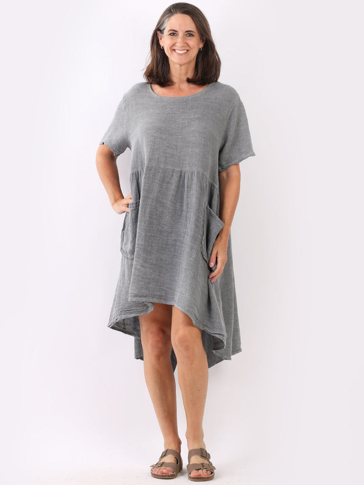 Vintage Washed Linen Swing Midi Dress