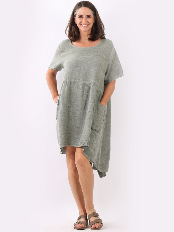 Vintage Washed Linen Swing Midi Dress