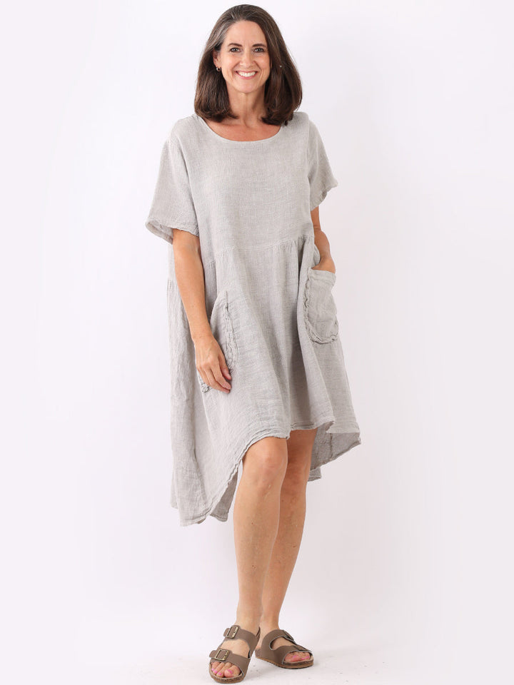 Vintage Washed Linen Swing Midi Dress