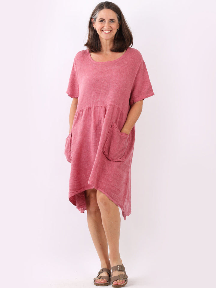Vintage Washed Linen Swing Midi Dress